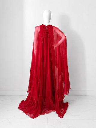 Valentino Runway Red Silk Cape Gown