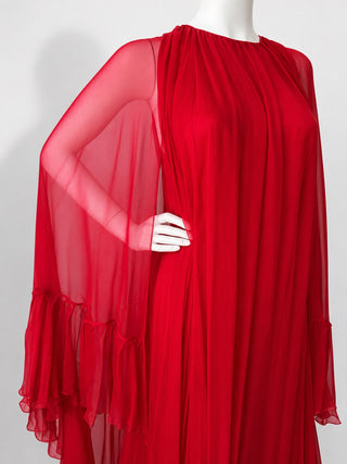 Valentino Runway Red Silk Cape Gown