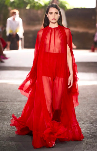 Valentino Runway Red Silk Cape Gown